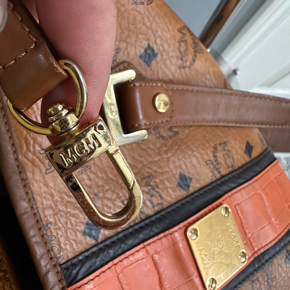 MCM Visetos Rudic Shopper Tote Cognac Orange Stripe - Authentic - Picture 9 of 13